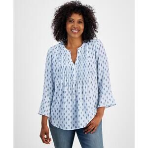 STYLE CO WOMENS SPLIT-NECK PIN-TUCK 3 COOL DUSK BLOCK PS